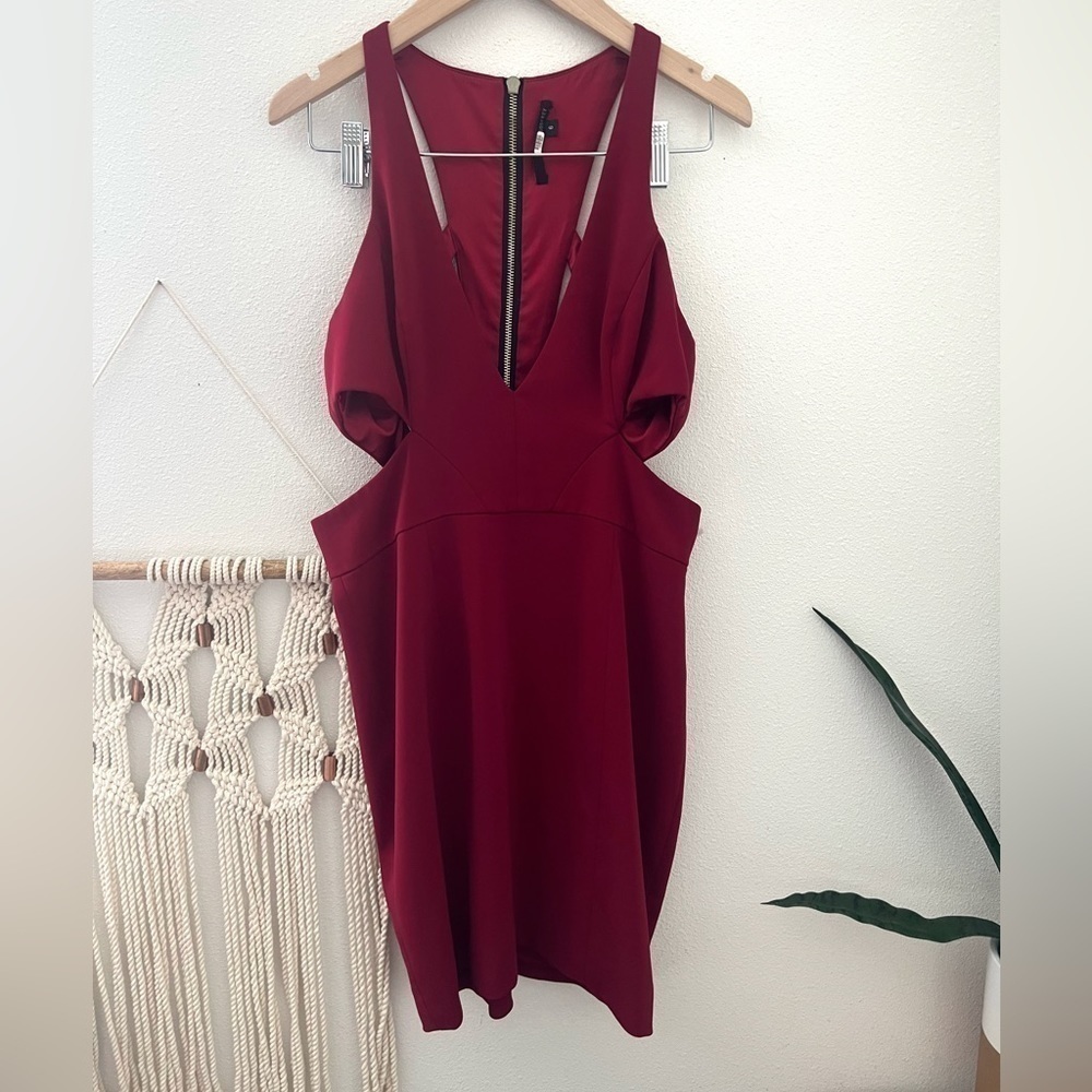 Jay Godfrey Krooger dress Mini Red Cranberry Cutout Back Cage Date Night - Picture 3 of 7